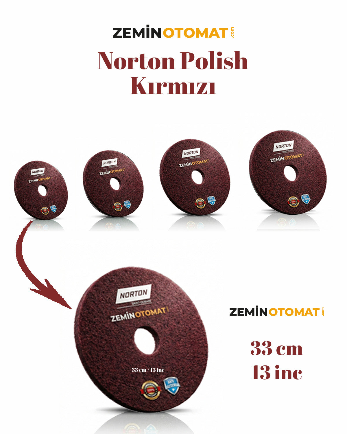 Norton Polish Kırmızı Zemin Temizleme Pedi (Antimikrobiyal)