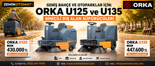 Geniş Bahçe ve Otoparklar İçin: Orka U125 ve U135 Binicili Dış Alan Süpürücüleri
