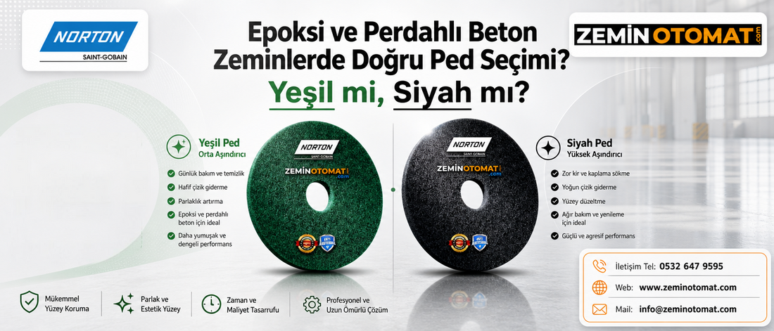 Epoksi ve Perdahlı Beton Zeminlerde Doğru Ped Seçimi: Yeşil mi, Siyah mı?