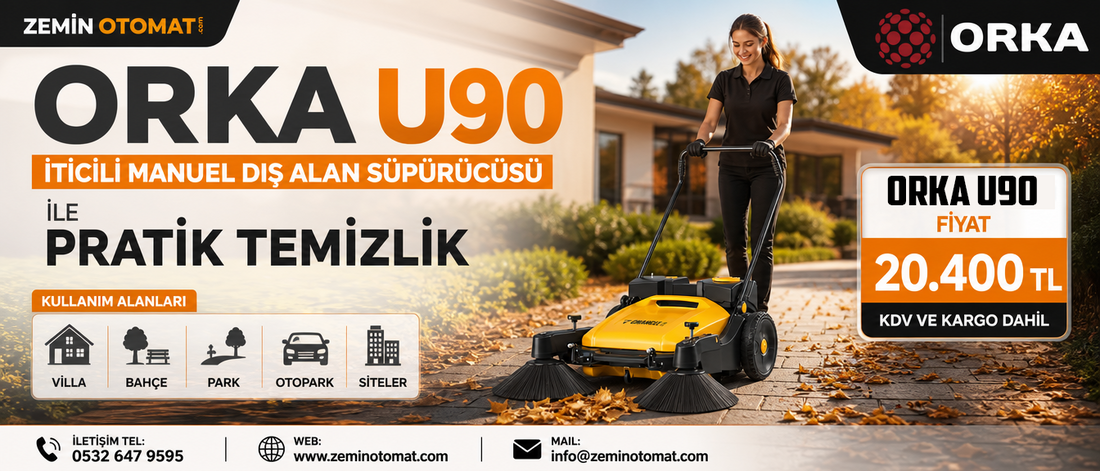 Orka U 90 İticili Manuel Dış Alan Süpürücüsü ile Pratik Temizlik