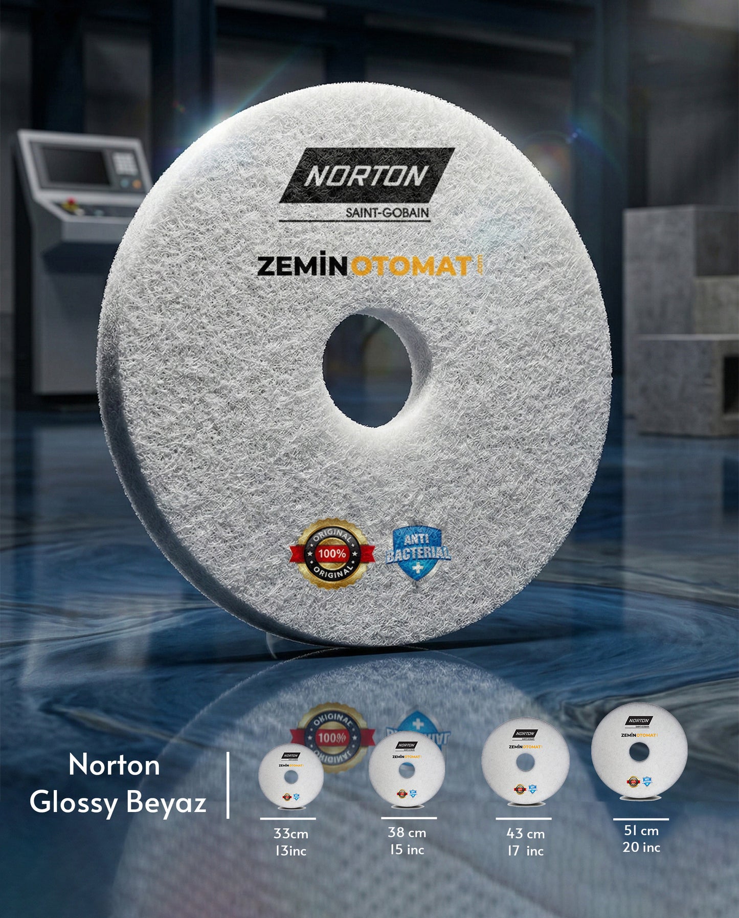 Norton Glossy Beyaz Zemin Zemin Temizleme Pedi (Antimikrobiyal)