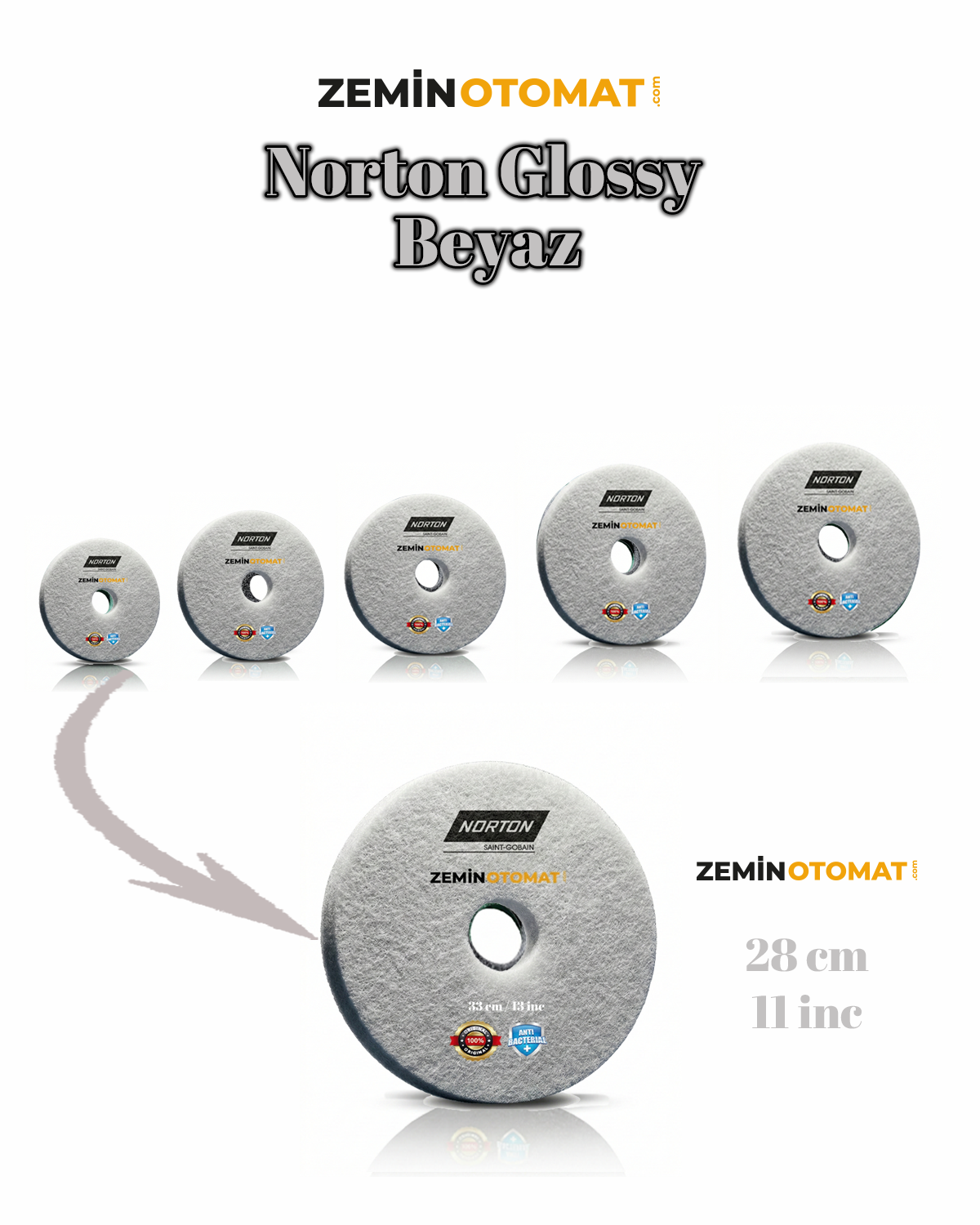 Norton Glossy Beyaz Zemin Zemin Temizleme Pedi (Antimikrobiyal)