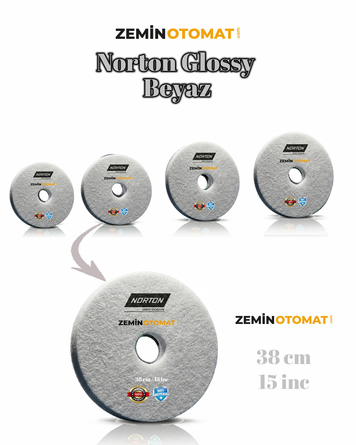 Norton Glossy Beyaz Zemin Zemin Temizleme Pedi (Antimikrobiyal)