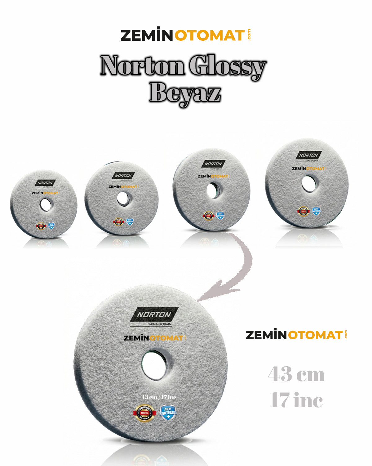 Norton Glossy Beyaz Zemin Zemin Temizleme Pedi (Antimikrobiyal)