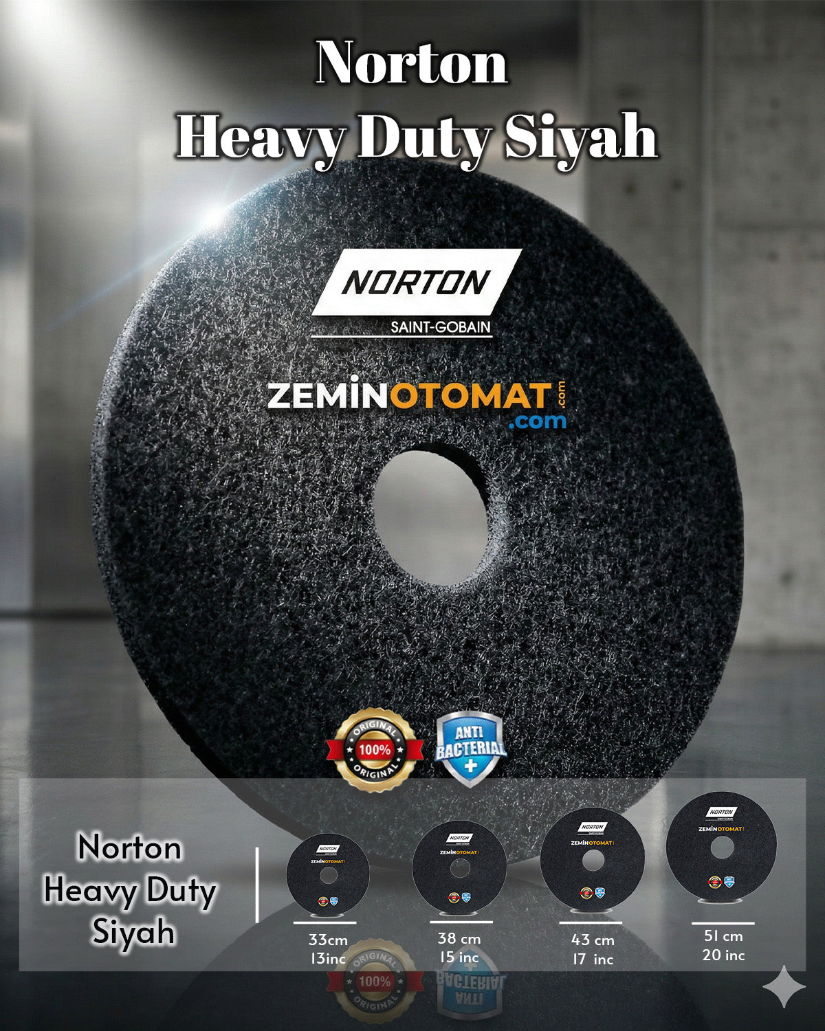 Norton Heavy Duty Siyah Zemin Temizleme Pedi (Antimikrobiyal)