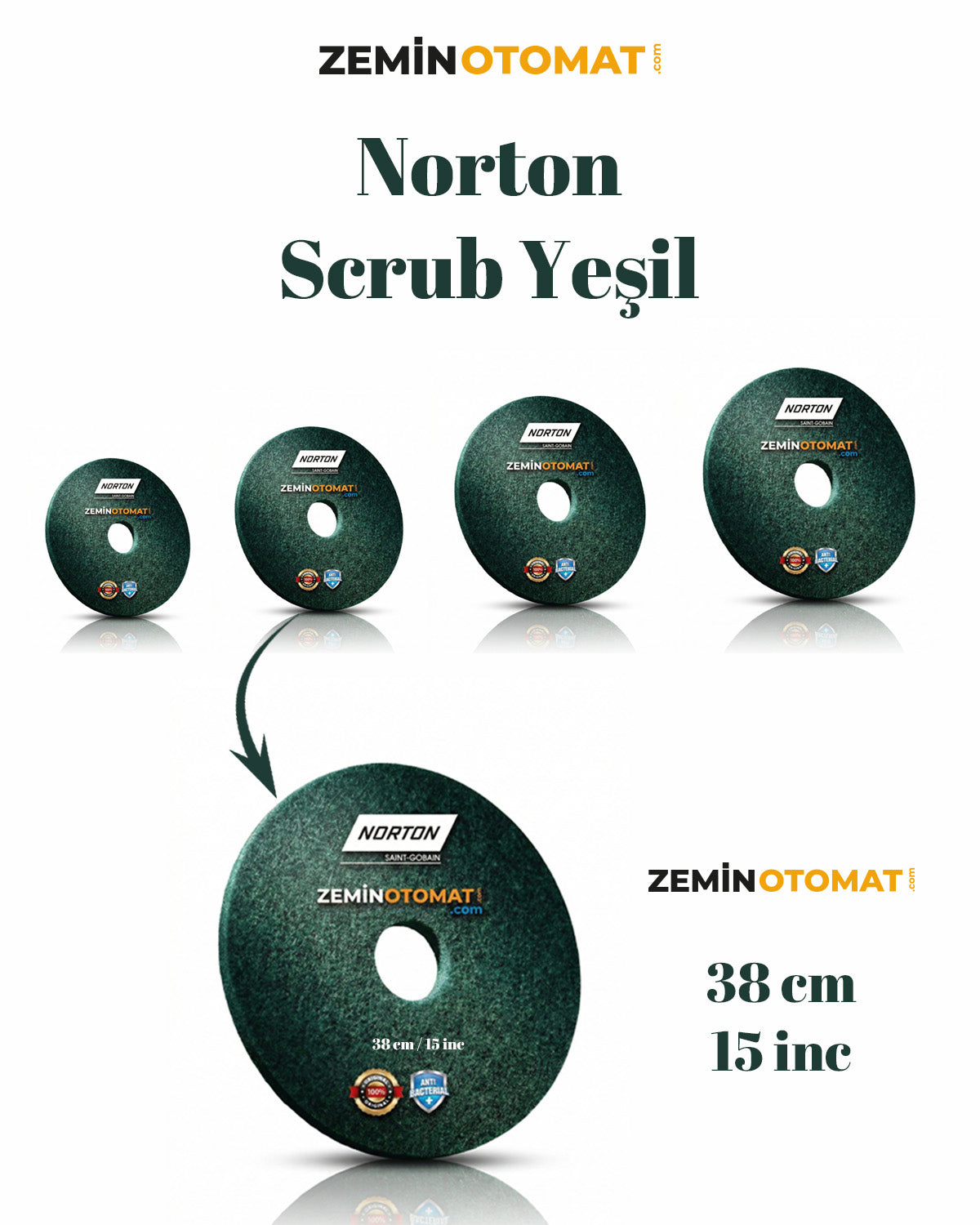 Norton Scrub Yeşil Zemin Temizleme Pedi (Antimikrobiyal)