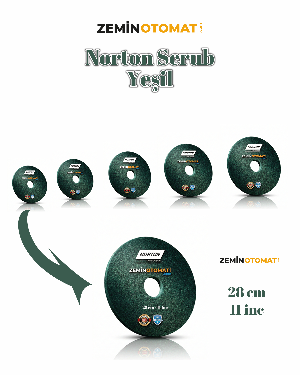 Norton Scrub Yeşil Zemin Temizleme Pedi (Antimikrobiyal)