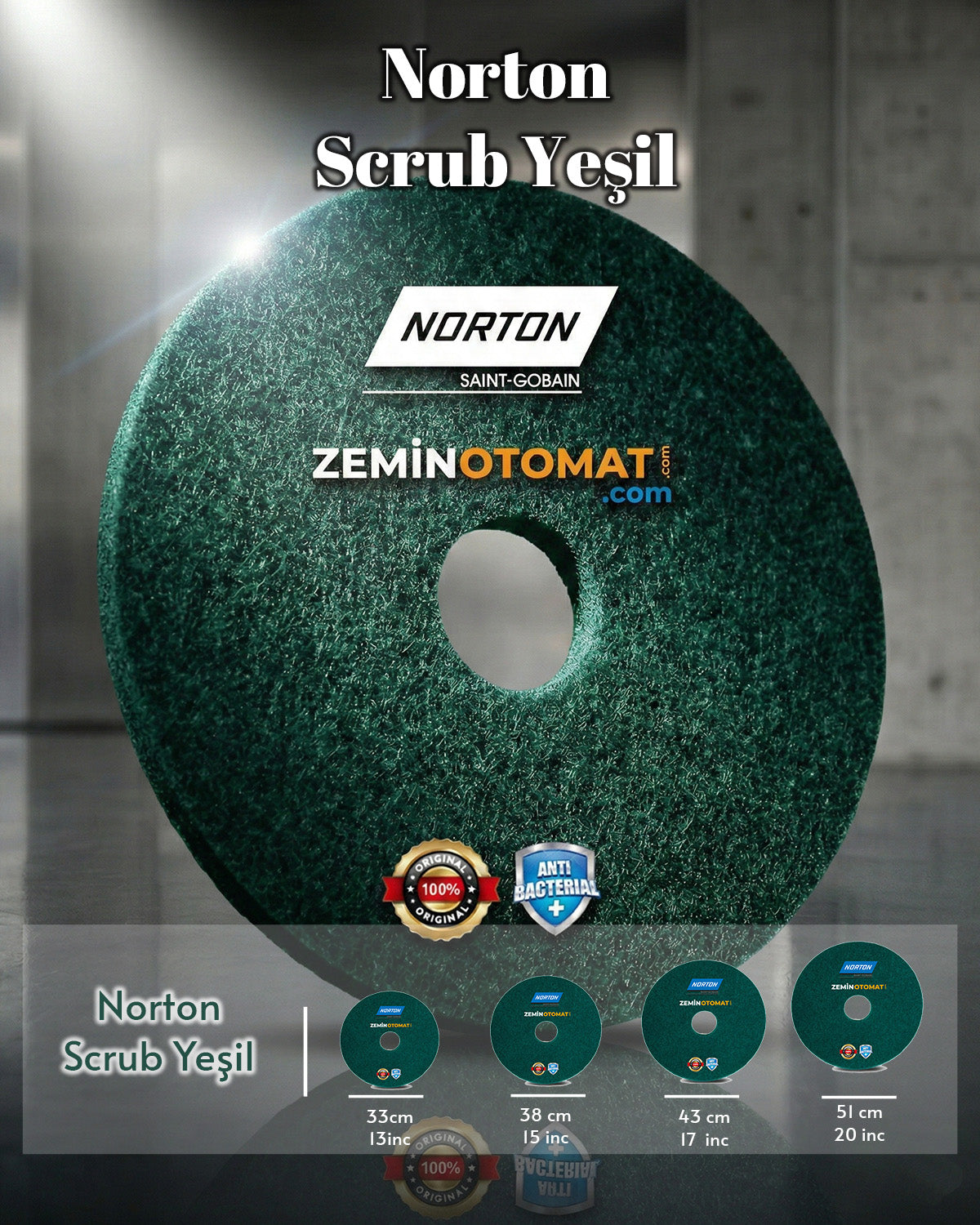 Norton Scrub Yeşil Zemin Temizleme Pedi (Antimikrobiyal)